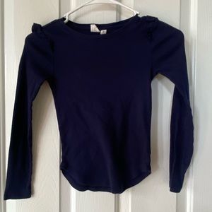 Girls Size Medium Navy Blue Long Sleeve Short With Ruffles on Shoulders